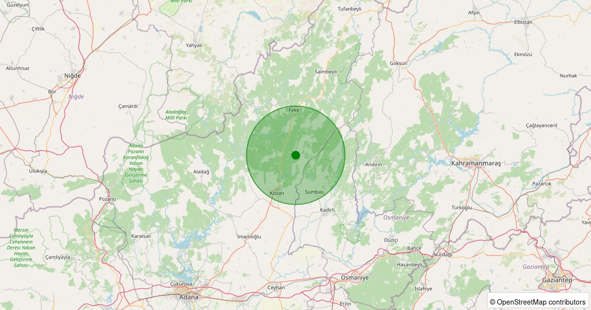 11 Aralık 2025 saat 11:45 - Kozan - Minnetli - 1.40ml depreminin harita gösterimi