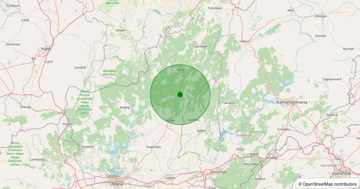 11 Aralık 2025 saat 11:45 - Kozan - Karabucak - 1.40ML depreminin harita gösterimi