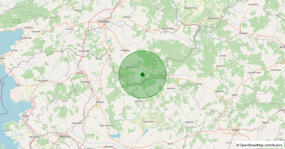 11 Aralık 2025 saat 12:09 - Sındırgı - Büyükdağdere - 1.30ml depreminin harita gösterimi