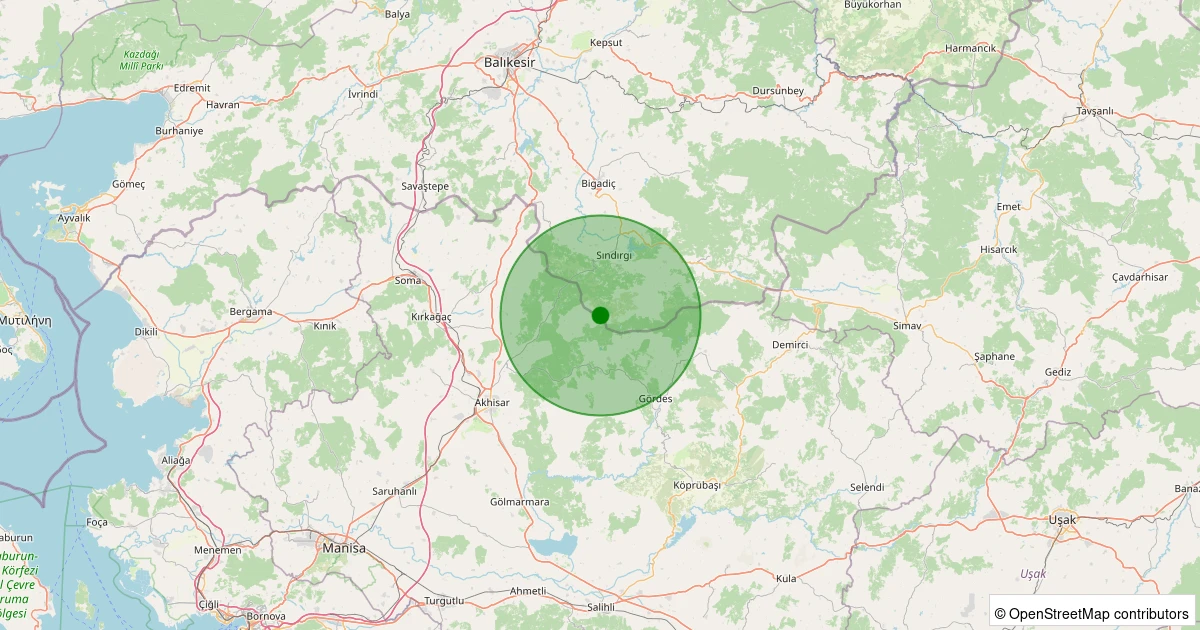 11 Aralık 2025 saat 12:39 - Sındırgı - Kınık - 1.40ml depreminin harita gösterimi