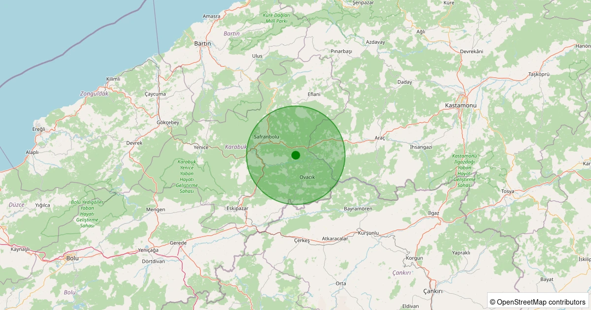 11 Aralık 2025 saat 13:10 - Safranbolu - Üçbölük Köyü - 1.20ML depreminin harita gösterimi