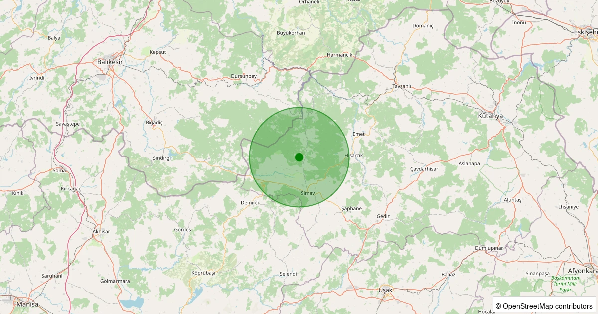 11 Aralık 2025 saat 13:35 - Simav - Yeniler Köyü - 1.40ml depreminin harita gösterimi