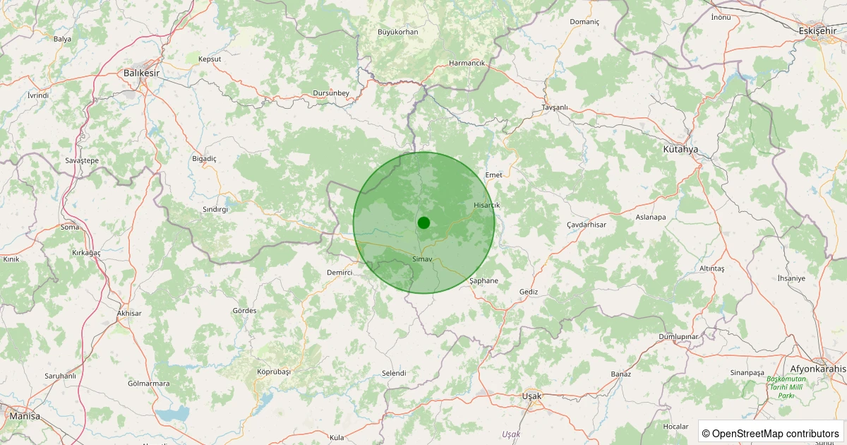 08 Aralık 2025 saat 19:48 - Simav - Eğirler Köyü - 1.00ml depreminin harita gösterimi