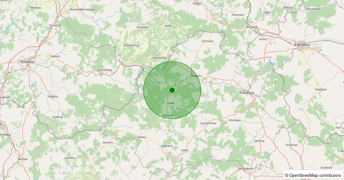 11 Aralık 2025 saat 13:36 - Emet - 1.20ML depreminin harita gösterimi