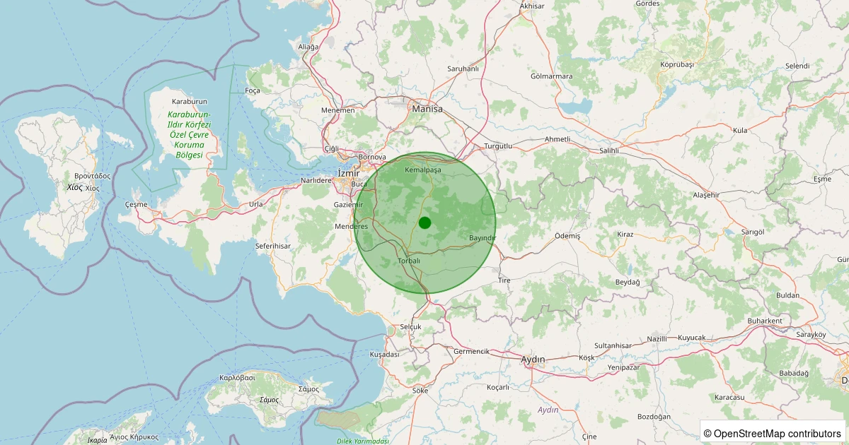 11 Aralık 2025 saat 14:49 - Torbalı - Karakızlar - 1.30ml depreminin harita gösterimi
