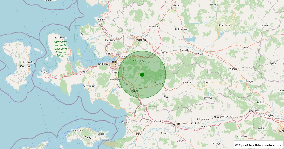 11 Aralık 2025 saat 14:49 - Torbalı - Karaot - 1.40ml depreminin harita gösterimi