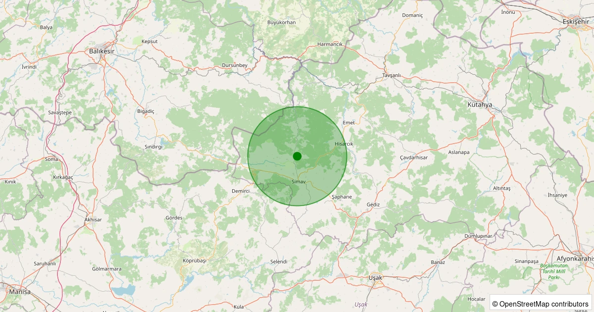 11 Aralık 2025 saat 16:11 - Simav - Eğirler Köyü - 1.40ML depreminin harita gösterimi