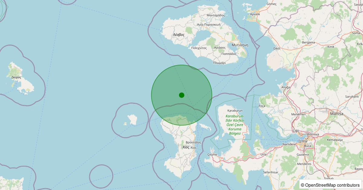 11 Aralık 2025 saat 17:41 - Ege Denizi - [34.55 km] Karaburun (İzmir) - 2.60ML depreminin harita gösterimi