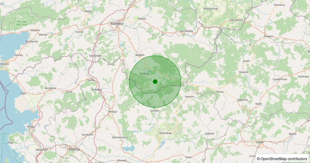 11 Aralık 2025 saat 19:09 - Sındırgı - Işıklar - 1.40ml depreminin harita gösterimi