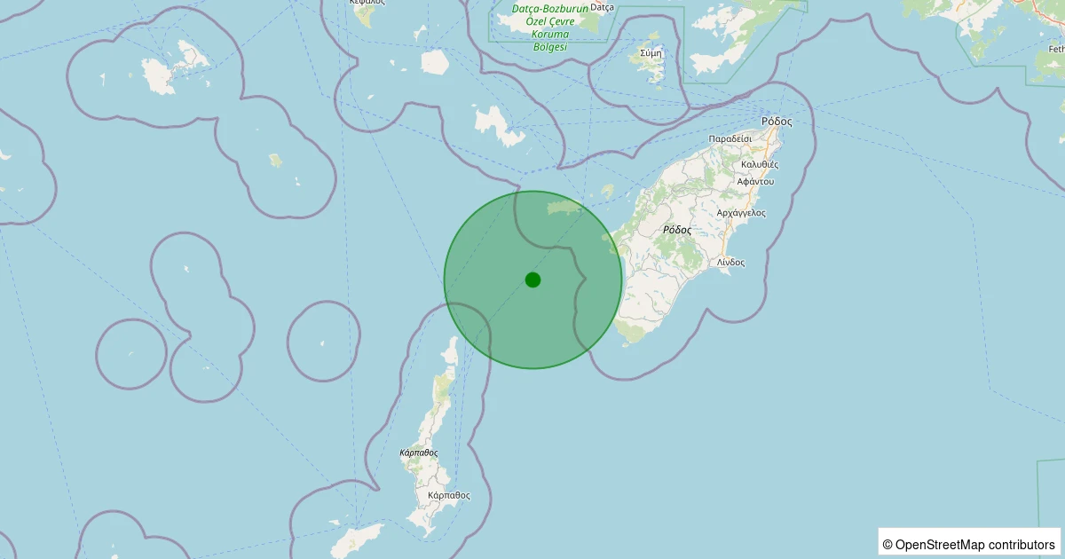 11 Aralık 2025 saat 19:20 - Ege Denizi - [71.84 km] Datça (Muğla) - 3.10ML depreminin harita gösterimi