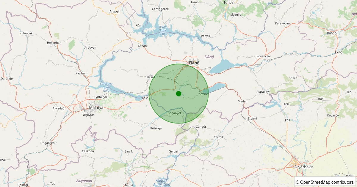 11 Aralık 2025 saat 20:13 - Sivrice - Gözeli Köyü - 1.00ML depreminin harita gösterimi