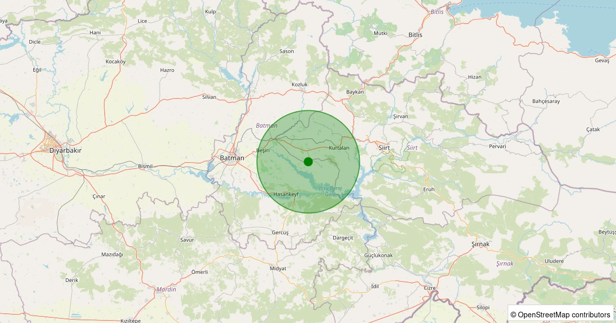 11 Aralık 2025 saat 20:15 - Beşiri - Kurukavak Köyü - 2.00ML depreminin harita gösterimi