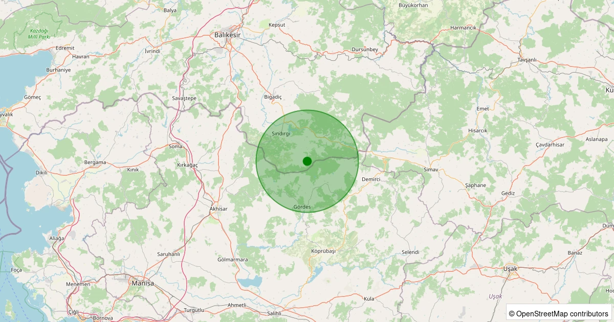 11 Aralık 2025 saat 21:25 - Sındırgı - Yüreğil/Merkez - 2.00ML depreminin harita gösterimi