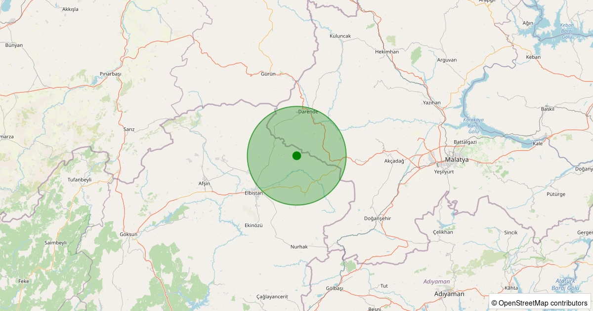 12 Aralık 2025 saat 00:18 - Elbistan - Yalıntaş Köyü - 1.40ml depreminin harita gösterimi