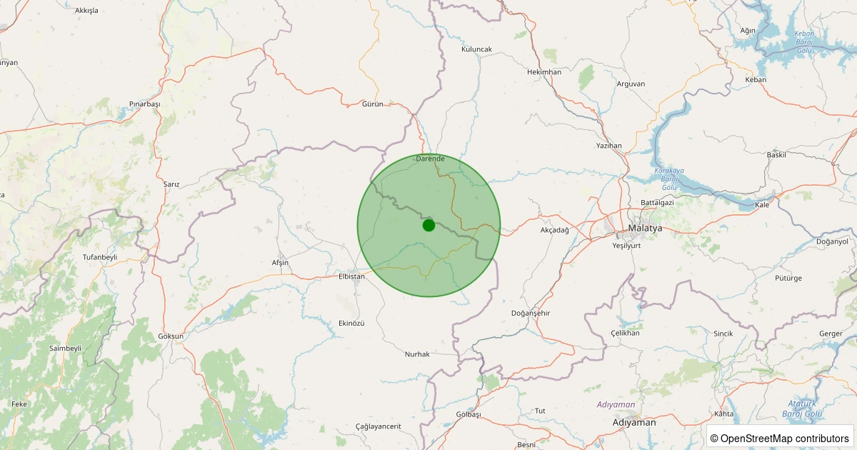 12 Aralık 2025 saat 00:18 - Elbistan - Yalıntaş Köyü - 1.40ml depreminin harita gösterimi