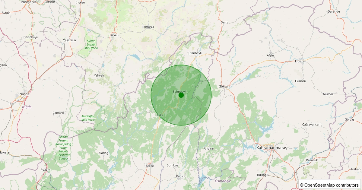 12 Aralık 2025 saat 00:01 - Saimbeyli - İslam - 1.10ml depreminin harita gösterimi