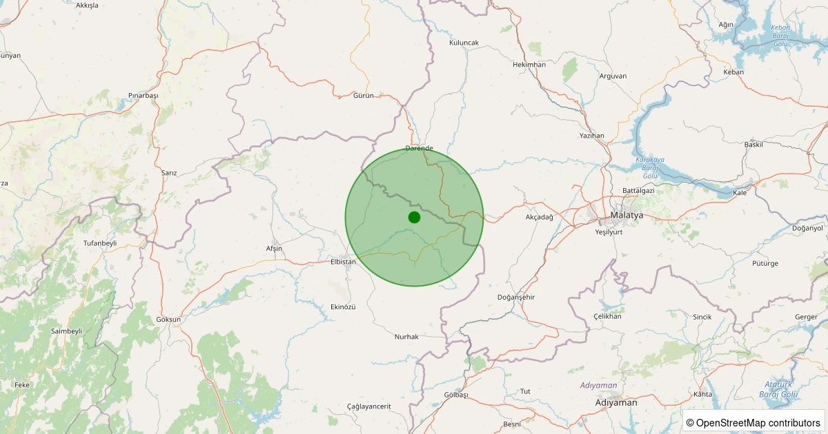 12 Aralık 2025 saat 00:18 - Elbistan - Yoğunsöğüt Köyü - 1.30ML depreminin harita gösterimi