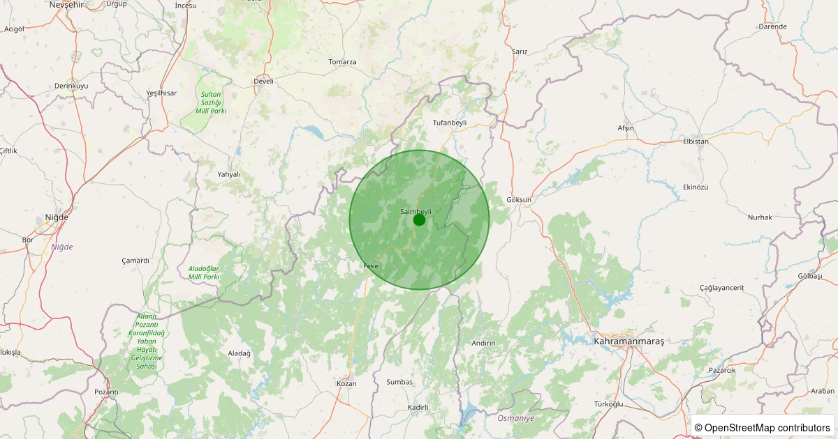 12 Aralık 2025 saat 00:01 - Saimbeyli - İslam - 1.10ML depreminin harita gösterimi