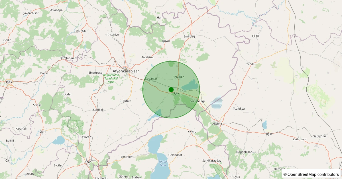 12 Aralık 2025 saat 00:51 - Çay - Alikaleli - 1.70ml depreminin harita gösterimi