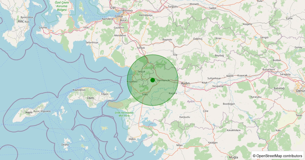 12 Aralık 2025 saat 00:26 - Germencik - Naipli - 1.40ML depreminin harita gösterimi