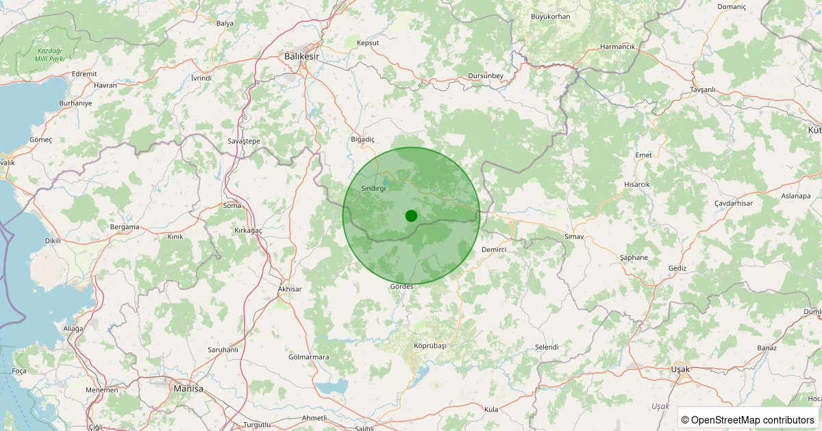 12 Aralık 2025 saat 01:01 - Sındırgı - Küçükdağdere - 1.10ML depreminin harita gösterimi