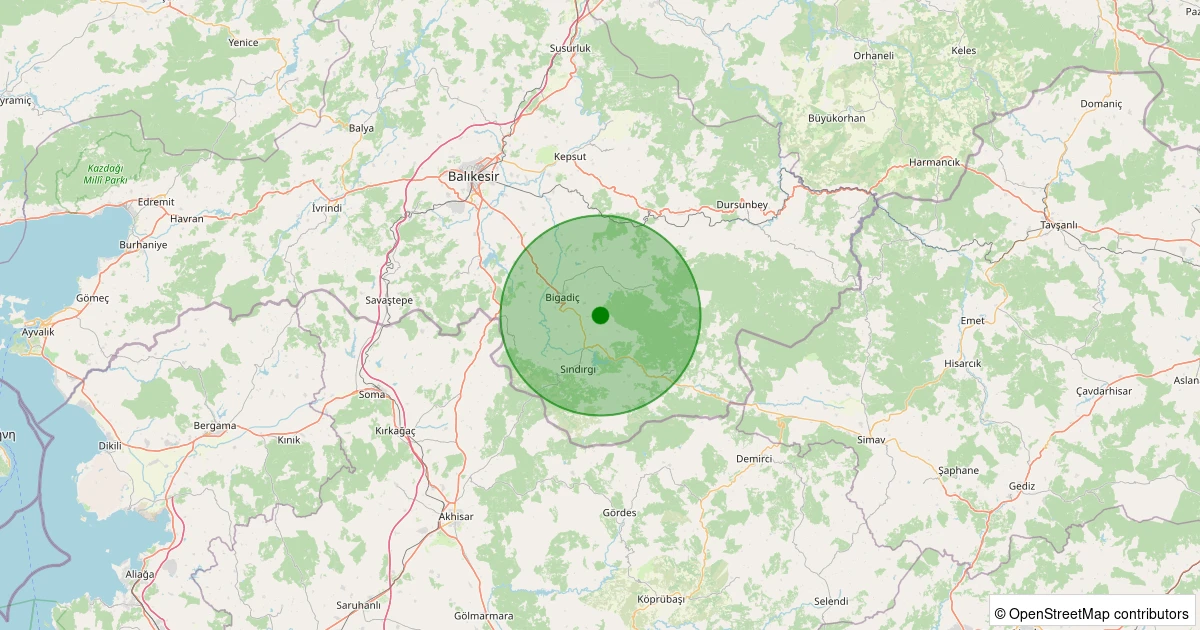 12 Aralık 2025 saat 01:28 - Sındırgı - Işıklar - 1.60ml depreminin harita gösterimi