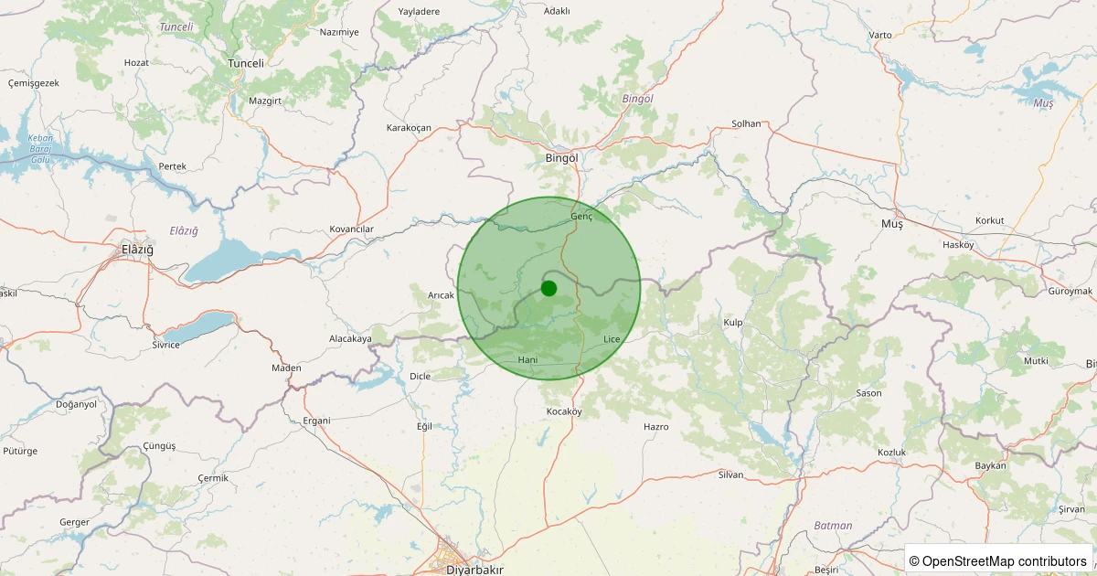 12 Aralık 2025 saat 02:25 - Lice - Ecemiş Köyü - 1.00ML depreminin harita gösterimi