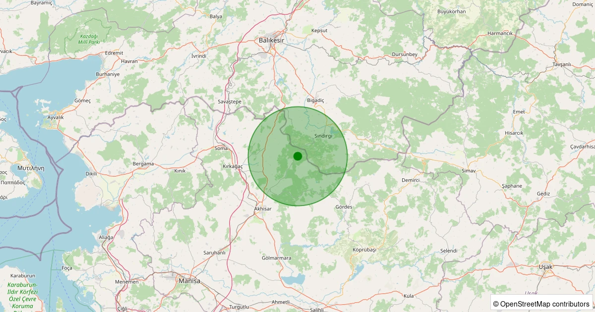 12 Aralık 2025 saat 03:03 - Akhisar - 1.00ml depreminin harita gösterimi