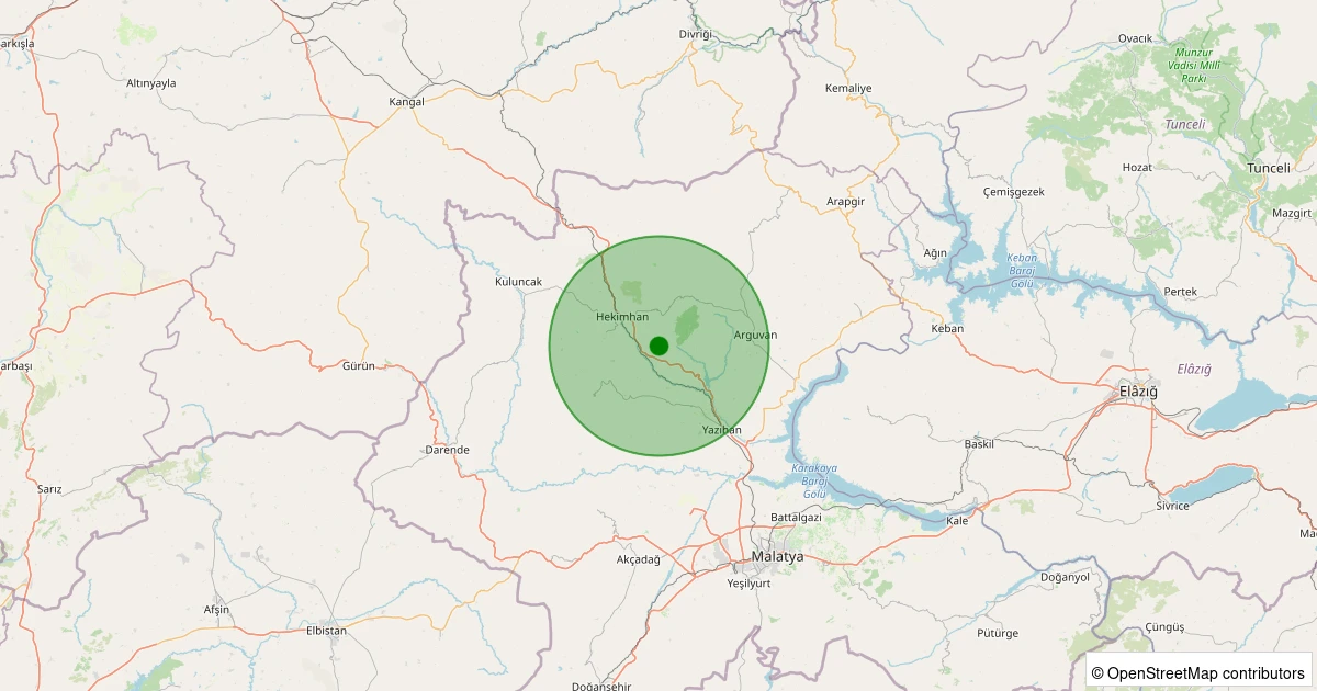 12 Aralık 2025 saat 03:13 - Hekimhan - Kocaözü Köyü - 1.00ml depreminin harita gösterimi