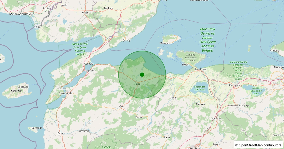 12 Aralık 2025 saat 04:13 - Biga - Gümüşçay Köyü - 1.20ml depreminin harita gösterimi