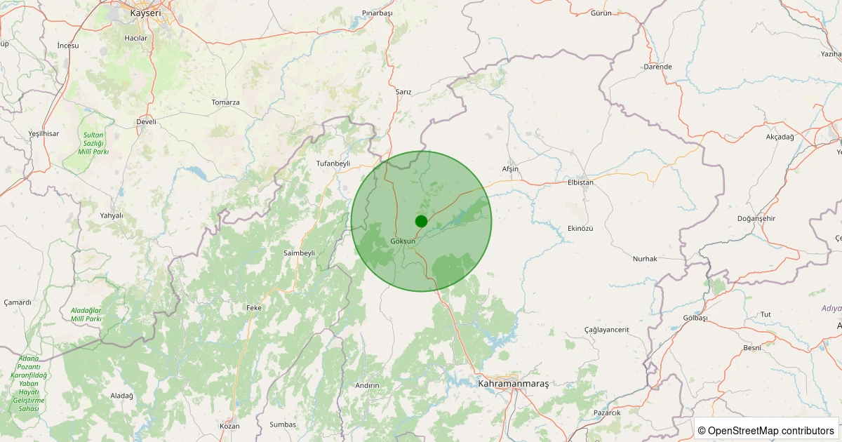 12 Aralık 2025 saat 04:31 - Göksun - Yağmurlu - 2.00ml depreminin harita gösterimi