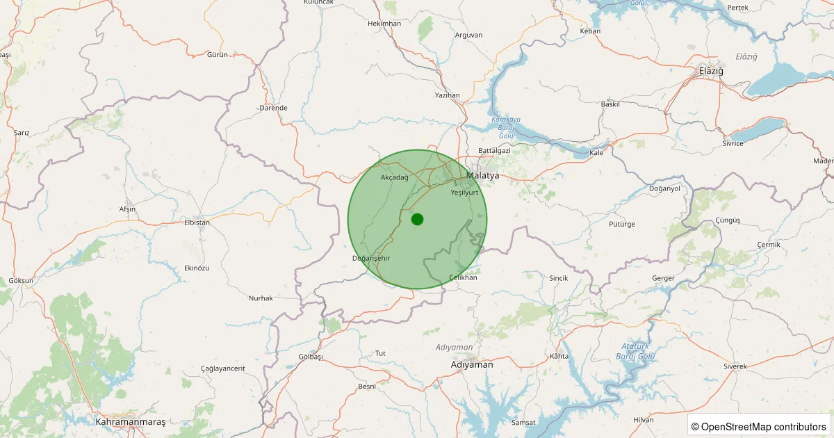 13 Ekim 2025 saat 17:58 - Yeşilyurt - 1.10ML depreminin harita gösterimi