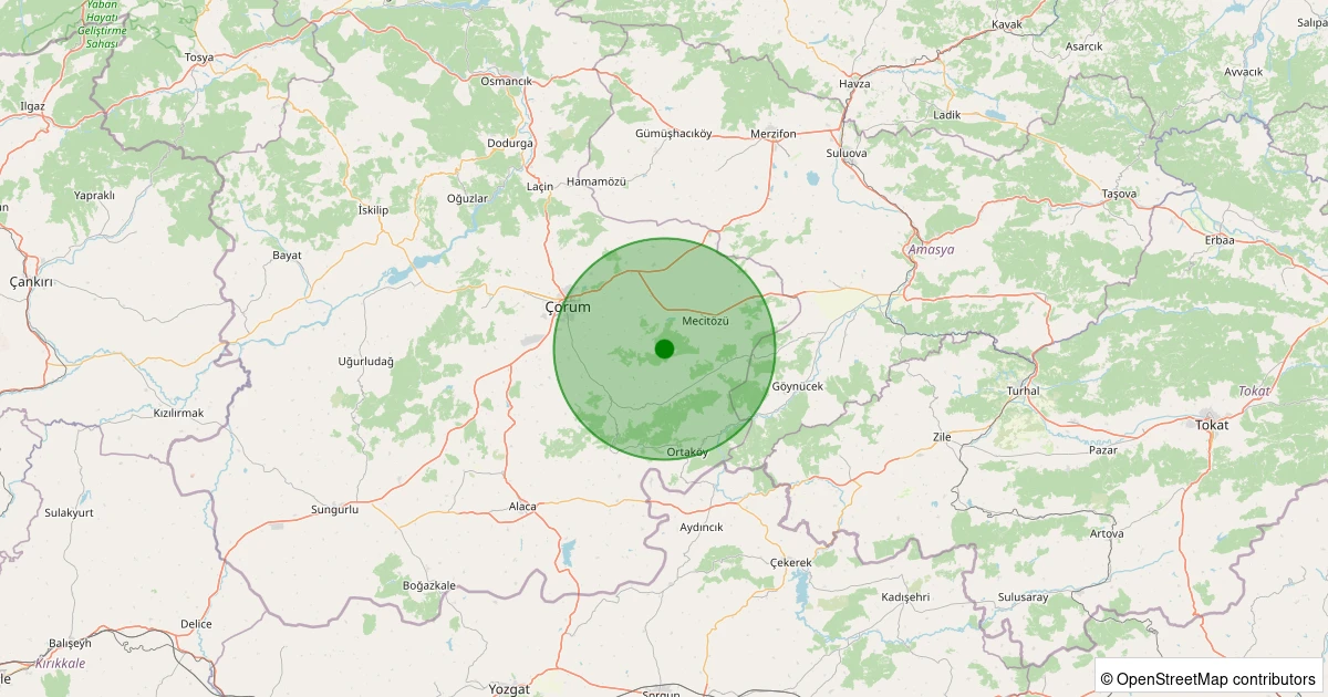 12 Aralık 2025 saat 04:19 - Mecitözü - Fakıahmet Köyü - 0.90ML depreminin harita gösterimi