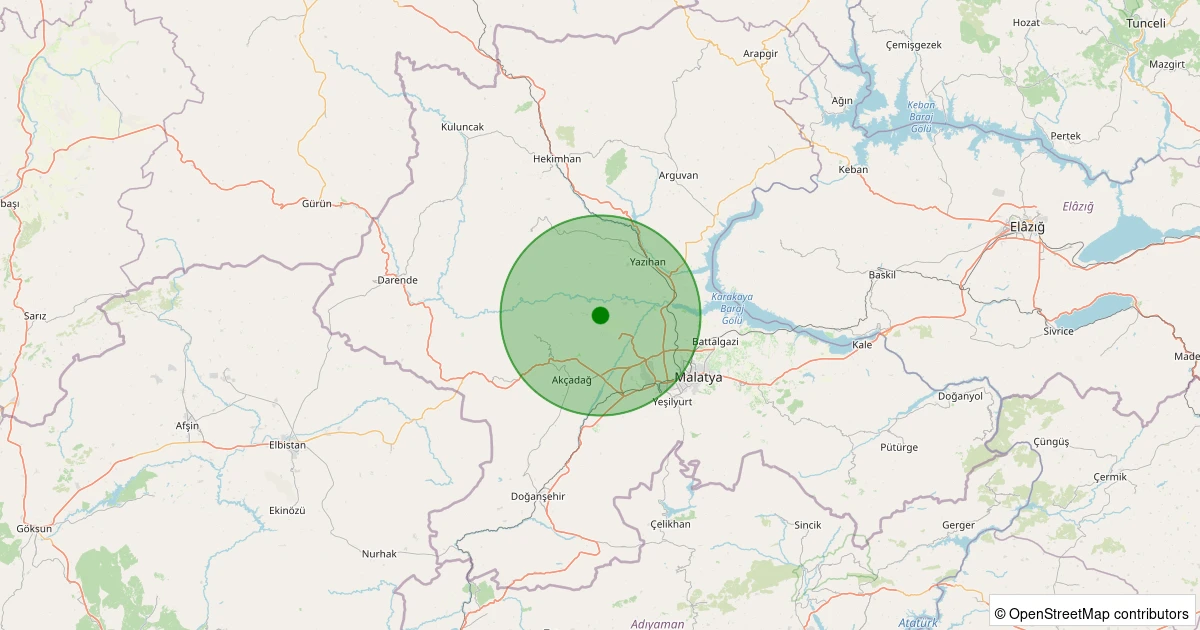 12 Aralık 2025 saat 04:57 - Akçadağ - Ilıcak - 1.40ml depreminin harita gösterimi