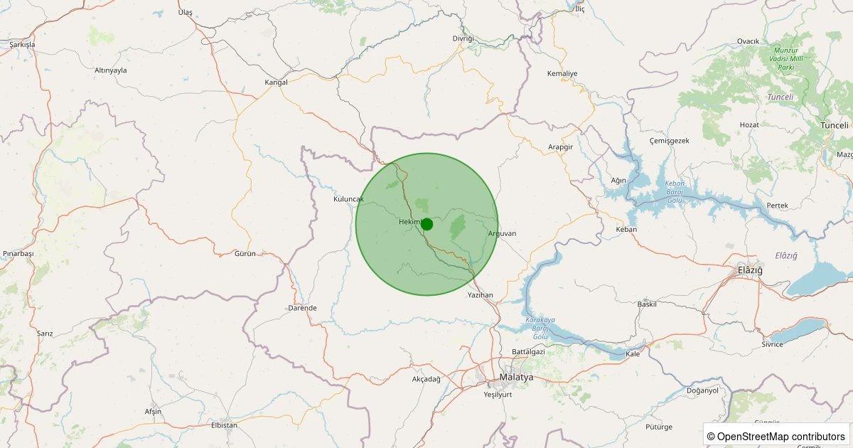 12 Aralık 2025 saat 04:54 - Hekimhan - Dumlu Köyü - 1.60ml depreminin harita gösterimi