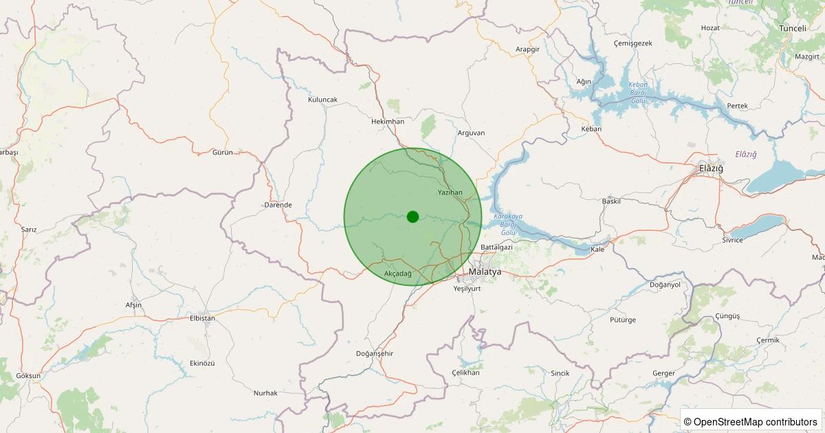 12 Aralık 2025 saat 04:57 - Yazıhan - İriağaç - 1.40ML depreminin harita gösterimi