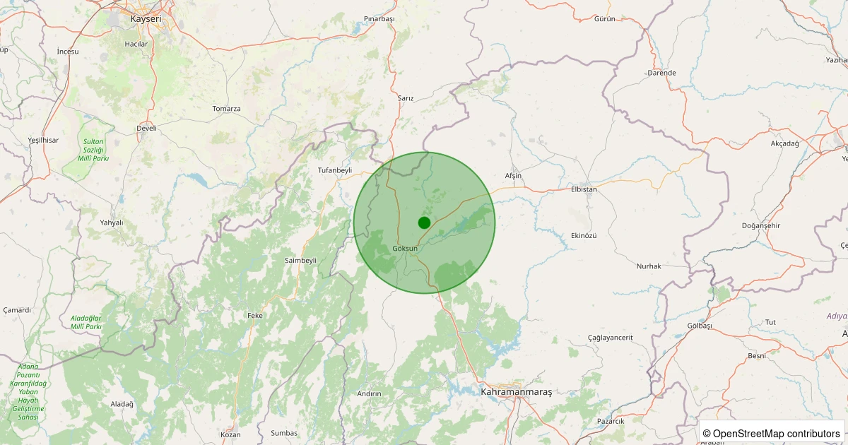12 Aralık 2025 saat 04:31 - Göksun - 1.90ML depreminin harita gösterimi