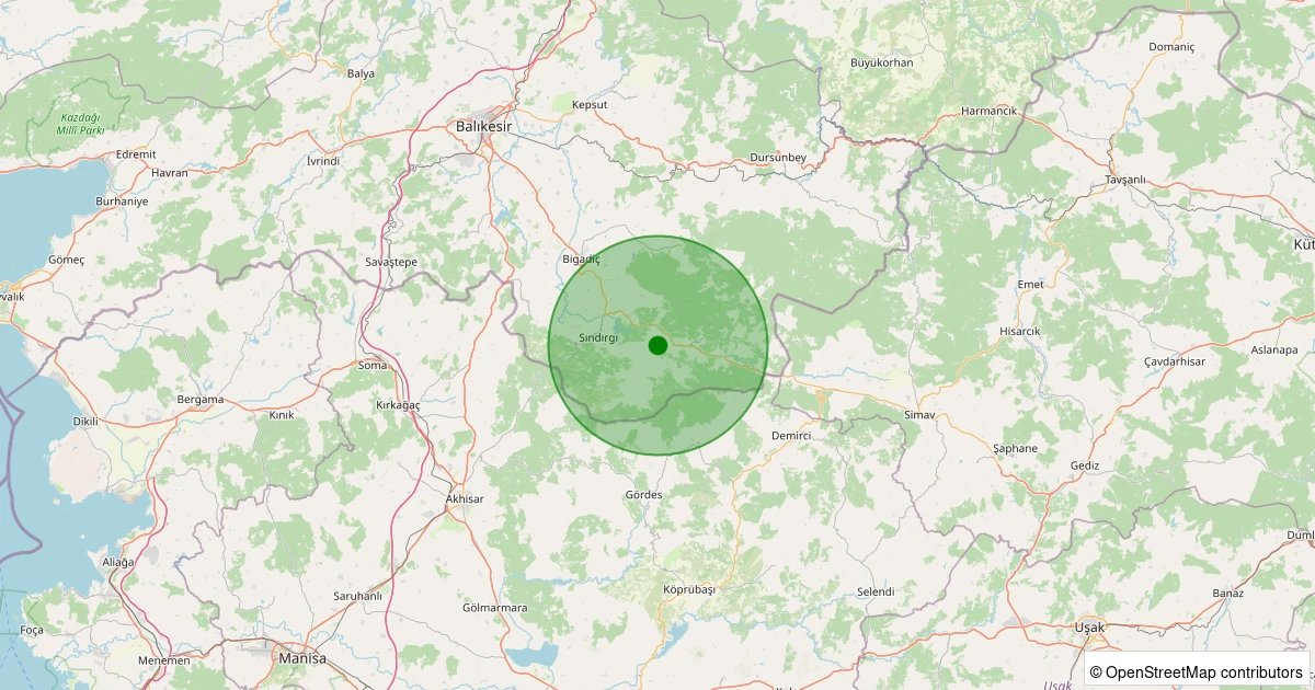 12 Aralık 2025 saat 04:50 - Sındırgı - Osmanlar - 1.40ML depreminin harita gösterimi