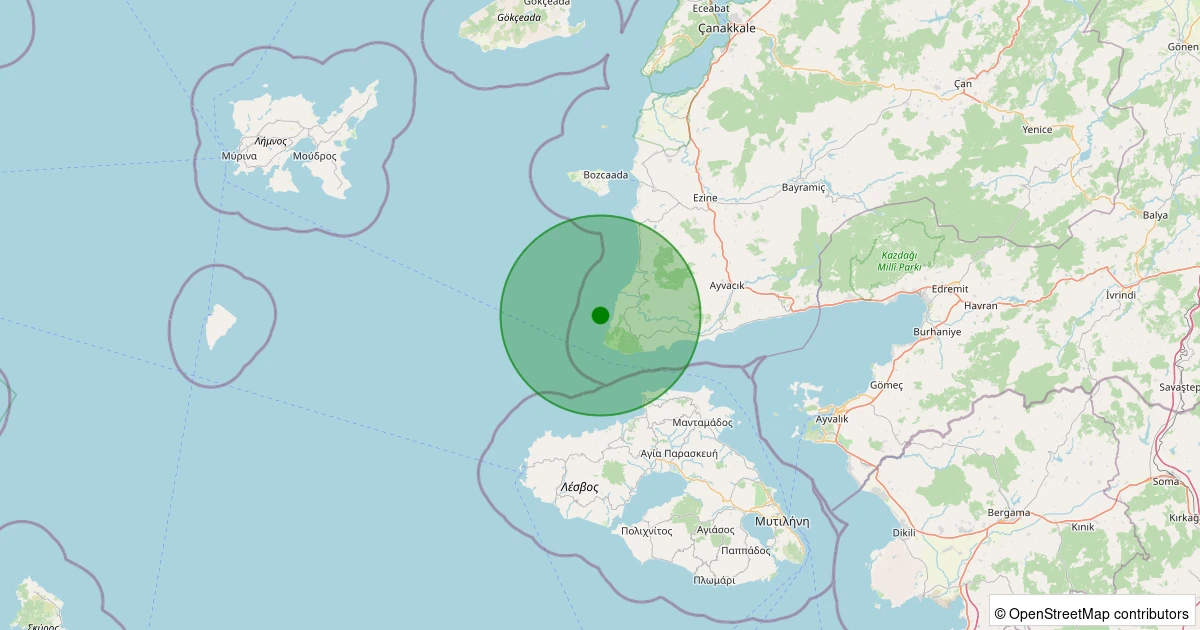 12 Aralık 2025 saat 06:19 - Ege Denizi - [05.70 km] Ayvacık (Çanakkale) - 2.40ML depreminin harita gösterimi