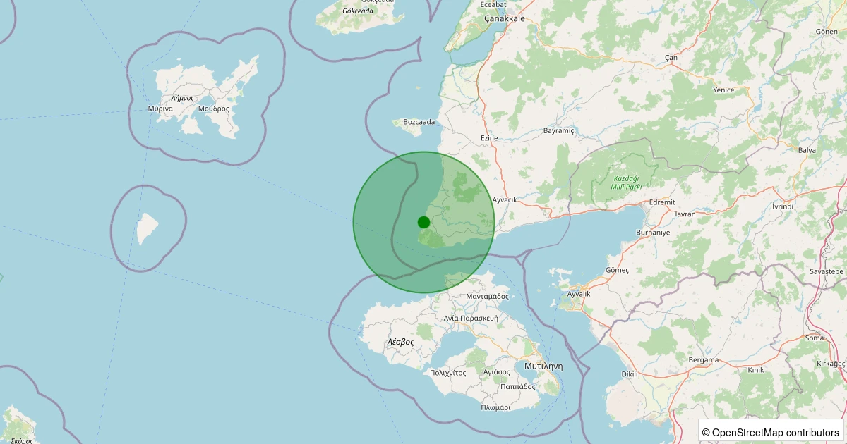 12 Aralık 2025 saat 06:23 - Ege Denizi - [02.79 km] Ayvacık (Çanakkale) - 1.40ML depreminin harita gösterimi