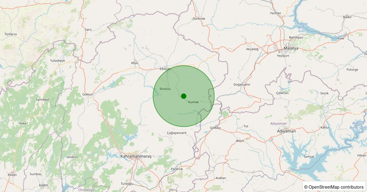 12 Aralık 2025 saat 06:46 - Nurhak - Alçiçek (Barış) - 1.10ml depreminin harita gösterimi