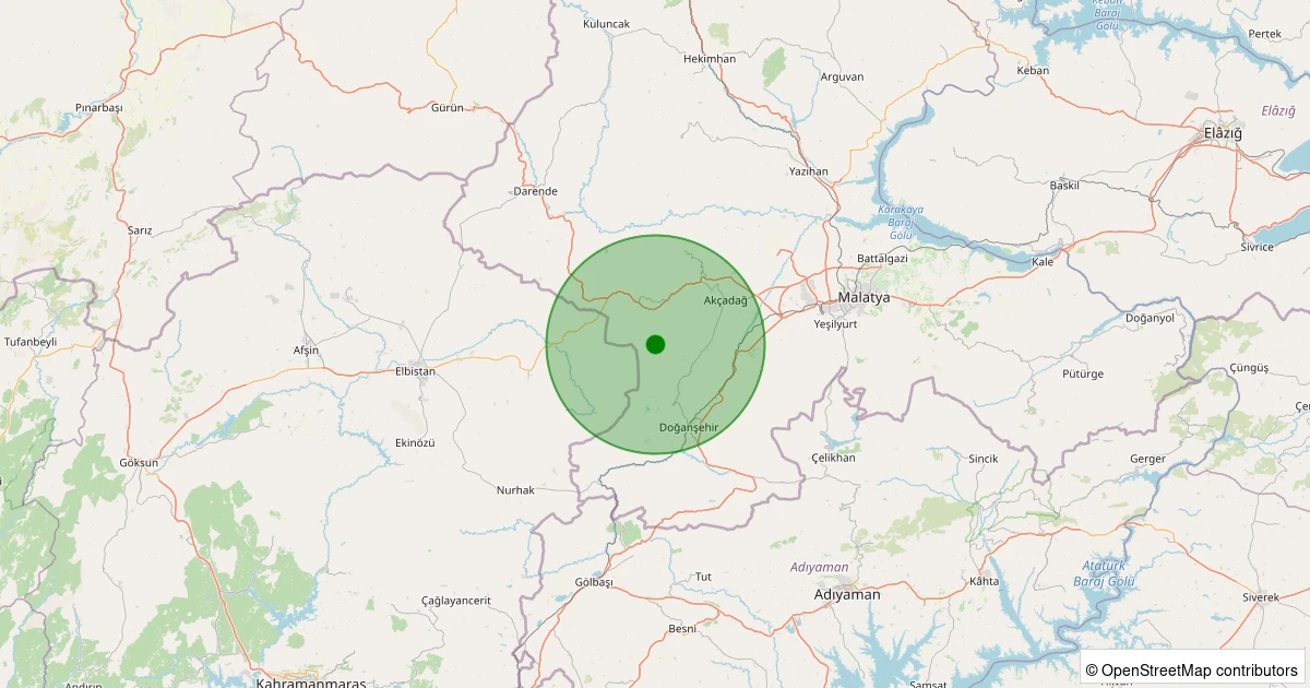 12 Aralık 2025 saat 06:58 - Akçadağ - Ortaköy - 1.60ml depreminin harita gösterimi
