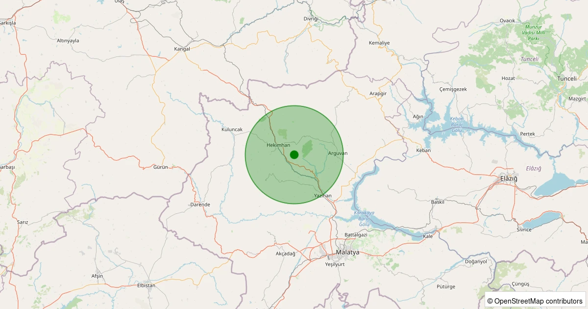 12 Aralık 2025 saat 08:00 - Hekimhan - Kocaözü Köyü - 1.60ML depreminin harita gösterimi