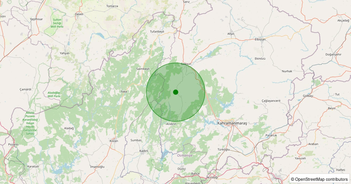 12 Aralık 2025 saat 07:45 - Andırın - Geben/Çamlıca - 2.00ML depreminin harita gösterimi