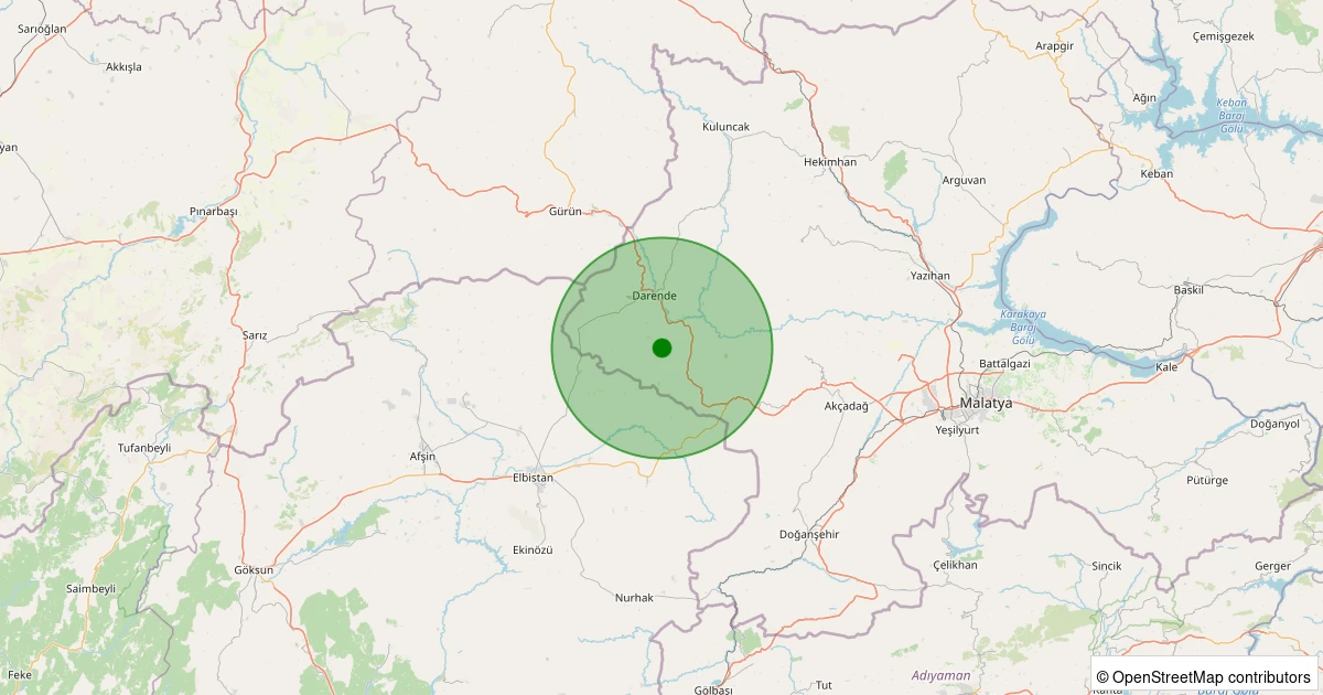 12 Aralık 2025 saat 08:23 - Darende - Yenice - 1.40ml depreminin harita gösterimi