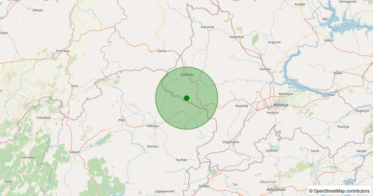 12 Aralık 2025 saat 08:23 - Darende - Yenice - 1.50ML depreminin harita gösterimi