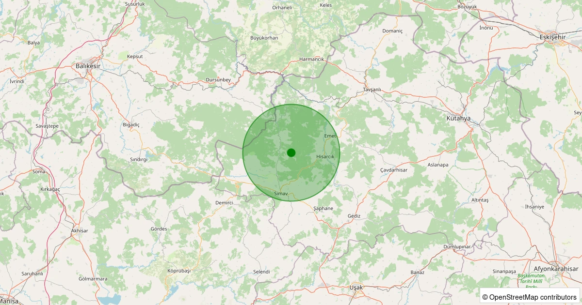 12 Aralık 2025 saat 08:39 - Simav - Yeşildere Köyü - 1.30ML depreminin harita gösterimi