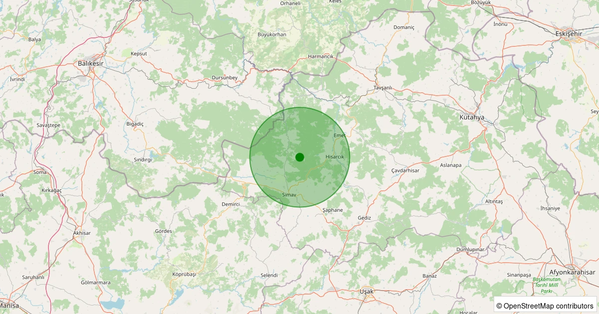 12 Aralık 2025 saat 08:39 - Simav - Yeşildere Köyü - 1.40ml depreminin harita gösterimi