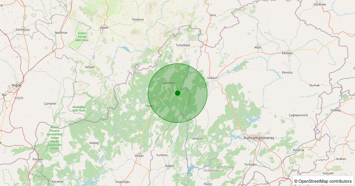 12 Aralık 2025 saat 09:31 - Saimbeyli - Eyüplü - 1.90ml depreminin harita gösterimi