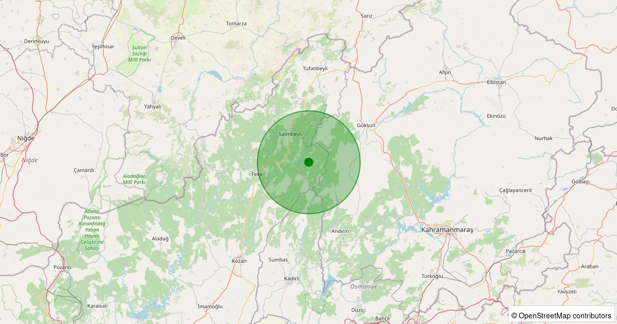 12 Aralık 2025 saat 09:31 - Saimbeyli - Karakuyu - 1.70ML depreminin harita gösterimi